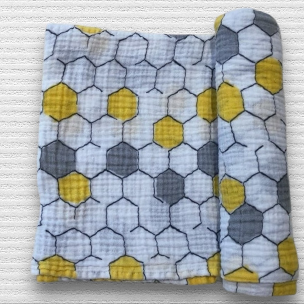 Aden and Anais Honeycomb Yellow and Gray Swaddle Blanket